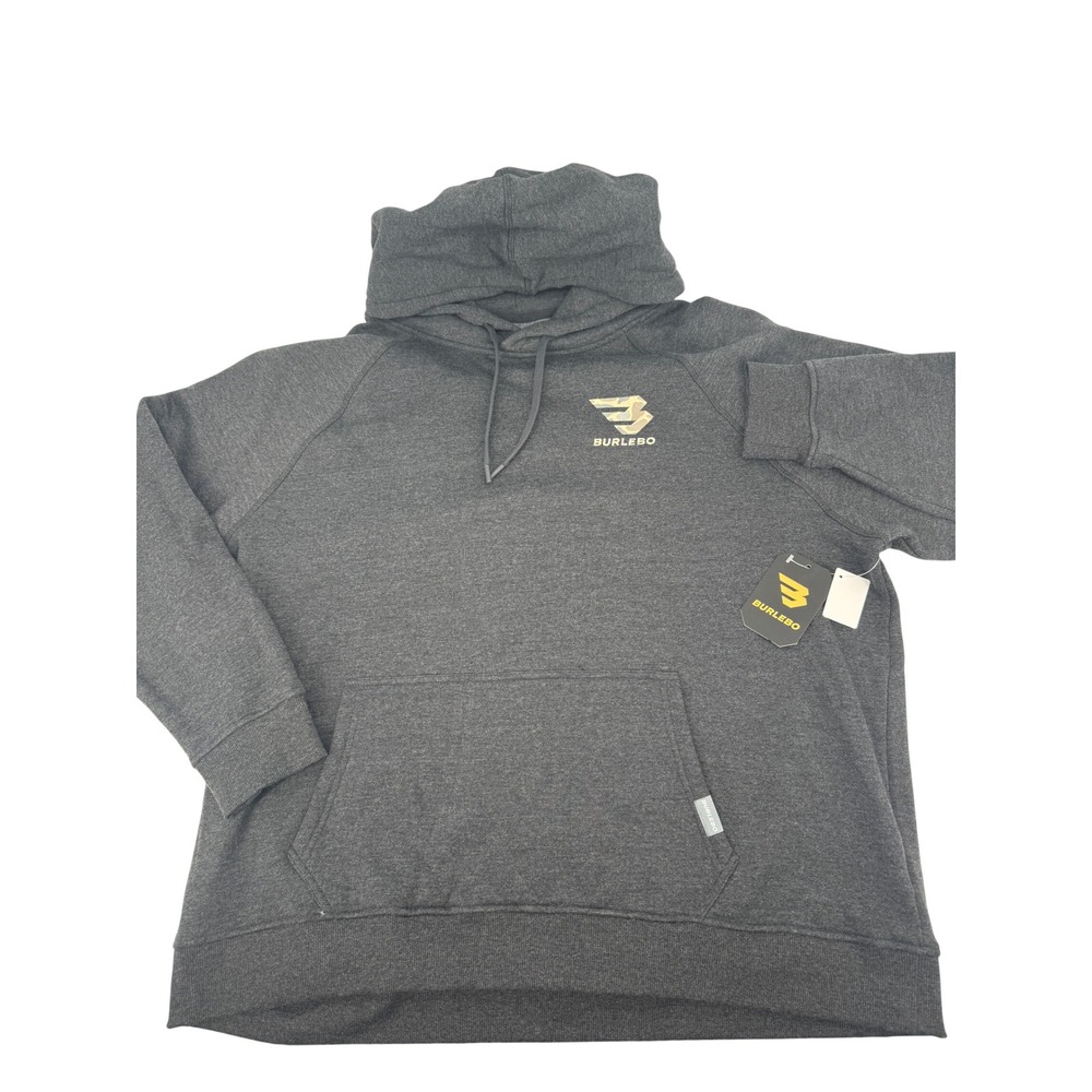 BURLEBO Hoodie Mens XL New Charcoal Heather Camo Logo Raglan Pullover Sweatshirt